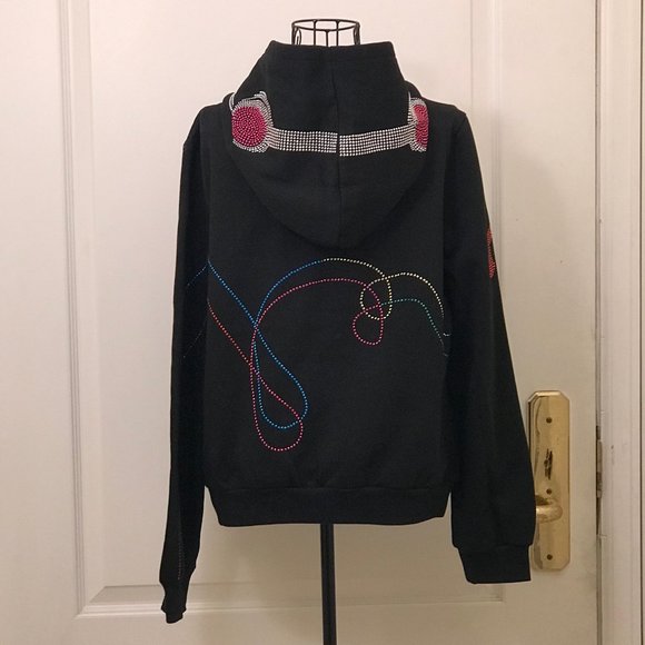 Rare Platinum Plush Black Full Zip Fleece Hoodie With Multicolor Musical Notes - Picture 8 of 10